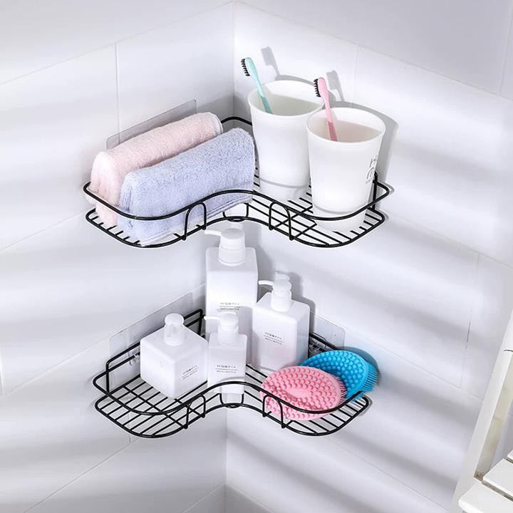 Kệ góc sắt đen nhà tắm, kệ tam giác nhà bếp dán tường siêu dính chịu lực, kệ phòng tắm, kệ nhà bếp