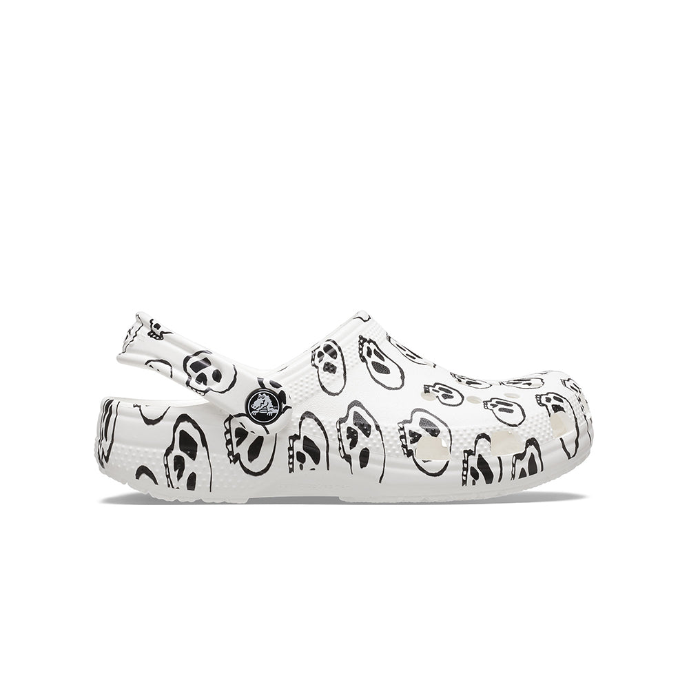 Giày Clog Trẻ Em Crocs Classic Skull Print - White/Black