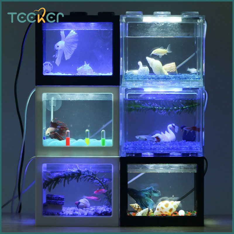 Teeker Ecological Fish Tank Micro Landscape Desktop Mini Fish Tank Aquarium Small Fish Tank Goldfish Fighting Fish Tank Random Color