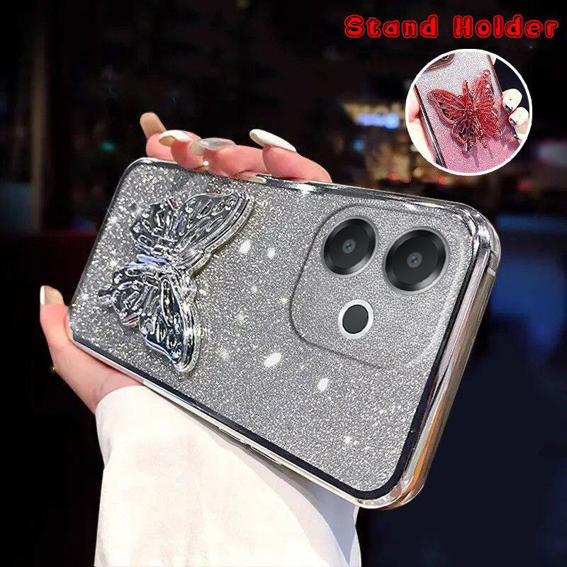 For OPPO A5 Pro Case with Cute Butterfly Stand Luxury Slim Gradient Clear Plating Glitter Girls for OPPO A5 Pro 5G Back Cover. 