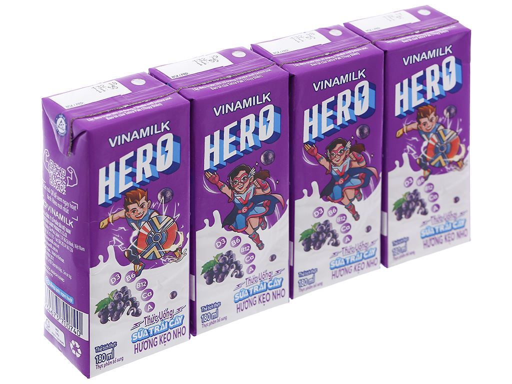 Thùng 48 Hộp Thức Uống Sữa Trái Cây Hero Vị Kẹo Nho 180ml