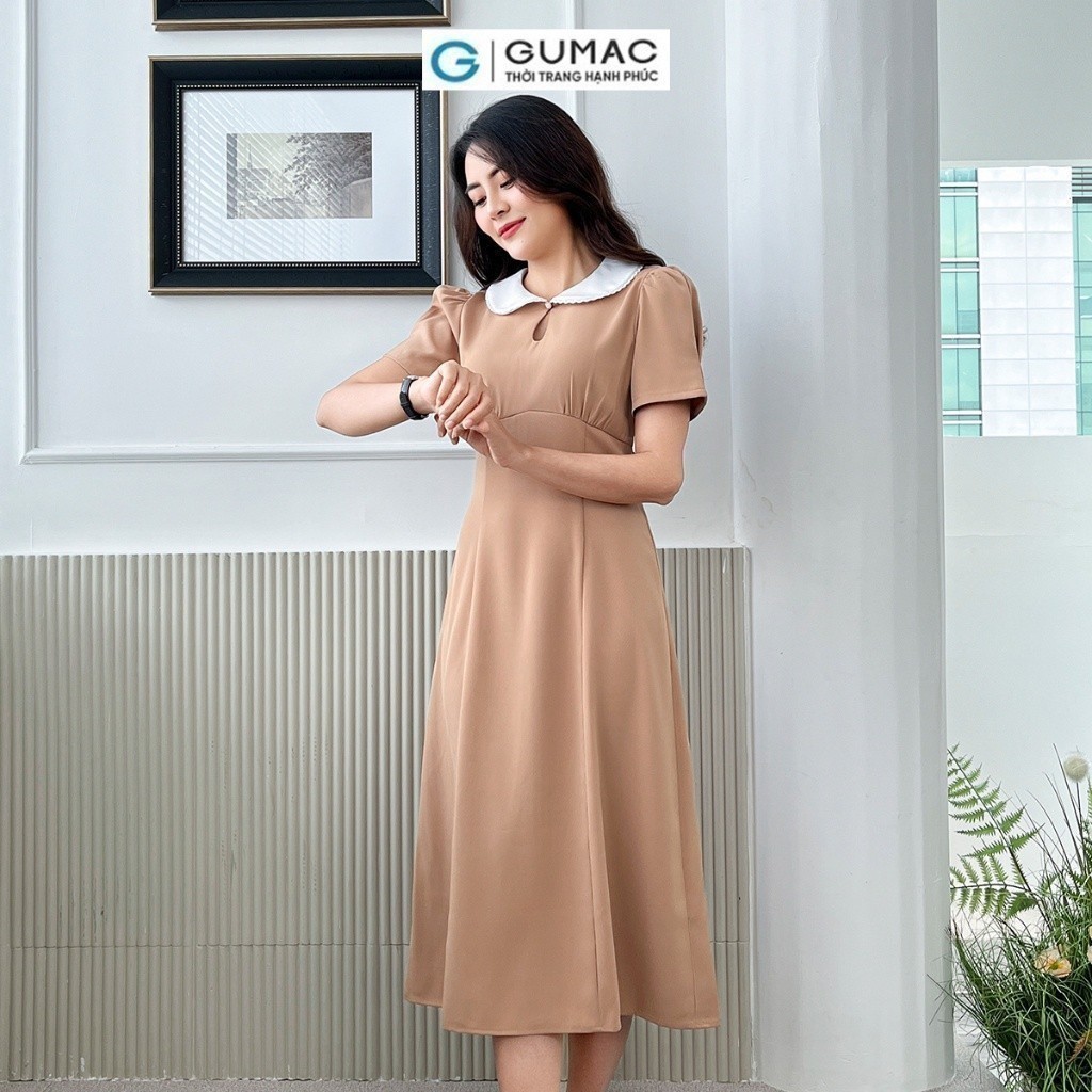 Đầm nữ phối bâu tròn thời trang GUMAC DD06057
