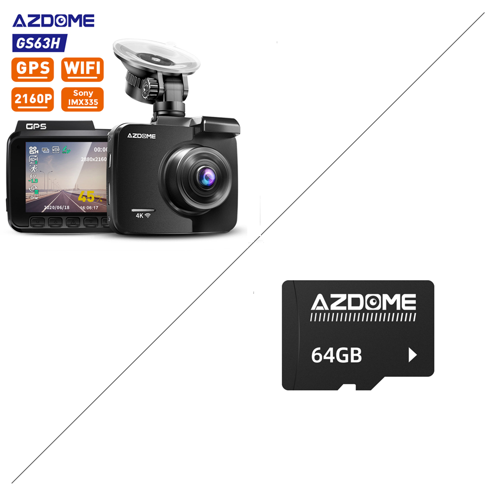 AZDOME GS63H 4K Car Dash Camera with WiFi APP Control GPS Night Vision WDR  Full HD 1080P 2.4 Inch LCD Screen Monitor 2160P Dashboard  Camera(Optional)Dual Front and Rear Back Camera Dashcam for