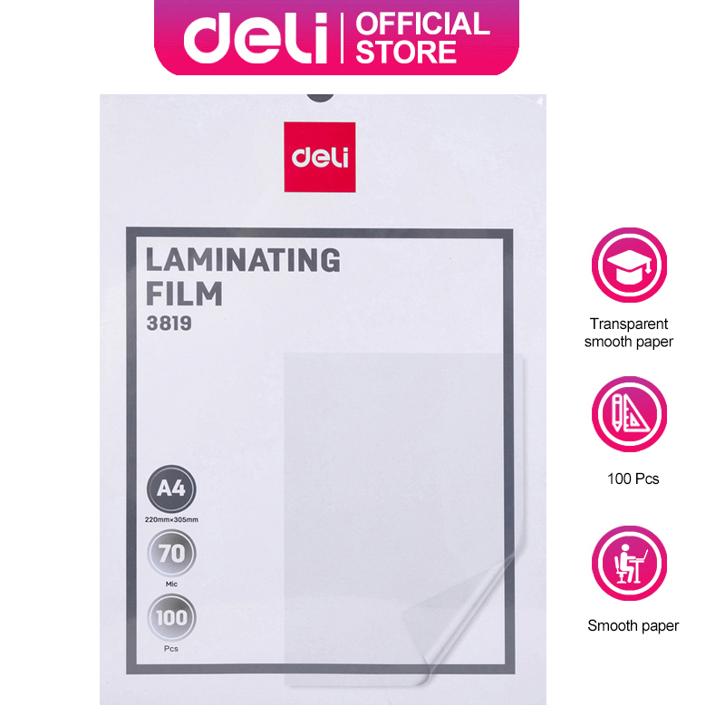 Deli A4 Laminating Film 100 Sheets 70 Microns 220*305mm High Quality