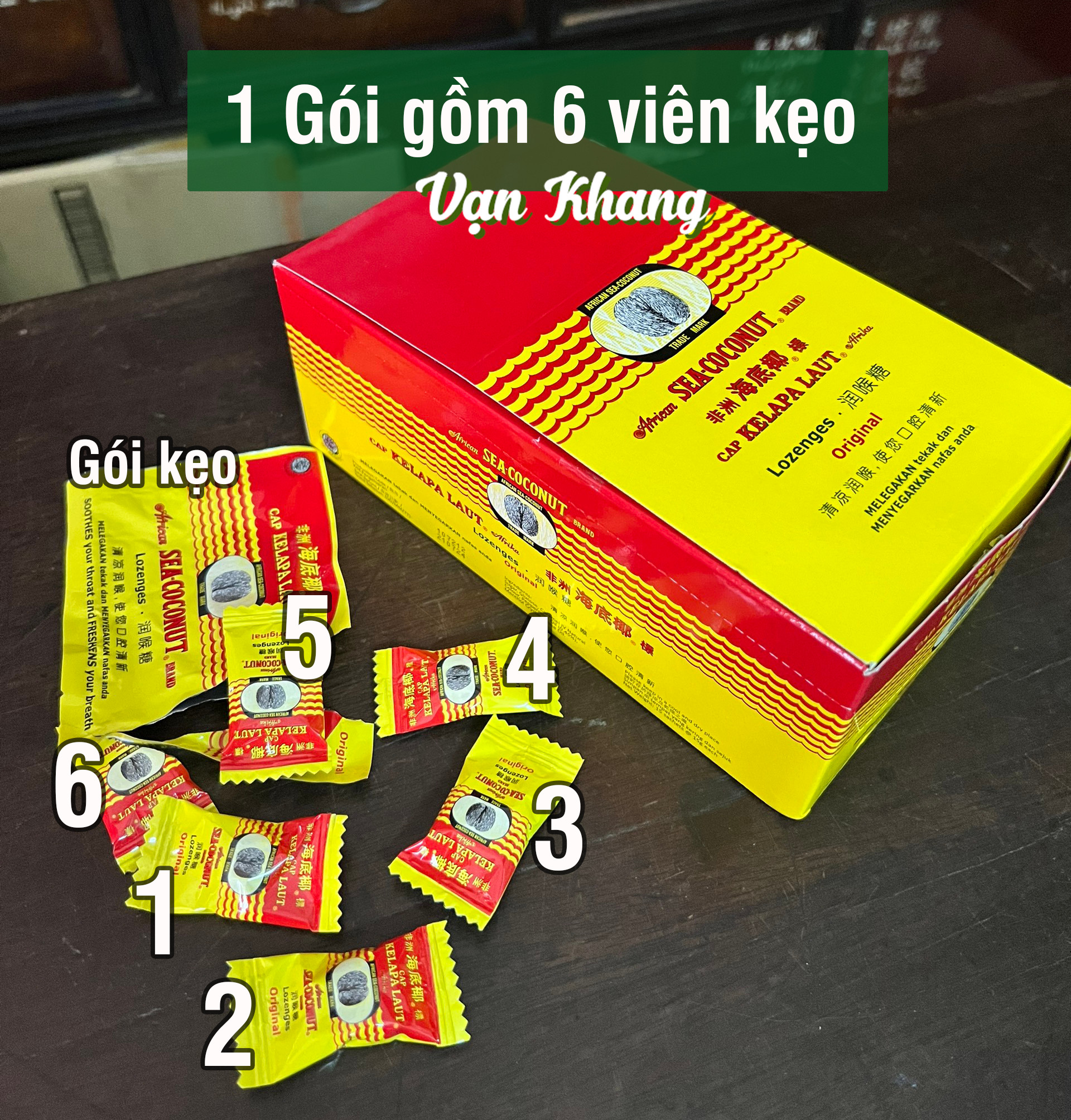 Kẹo the hỗ trợ ho khan tiếng hiệu African Sea Coconut 1 Hộp/ 1 Gói