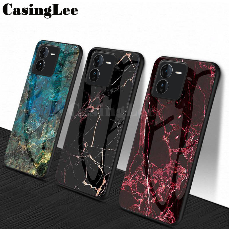 For VIVO IQOO Z9 Z9X Case Fashion Marble Tempered Glass Protector Soft Frame Silicon For VIVO iqoo Z9X Z9 Back cover Phone Cases.