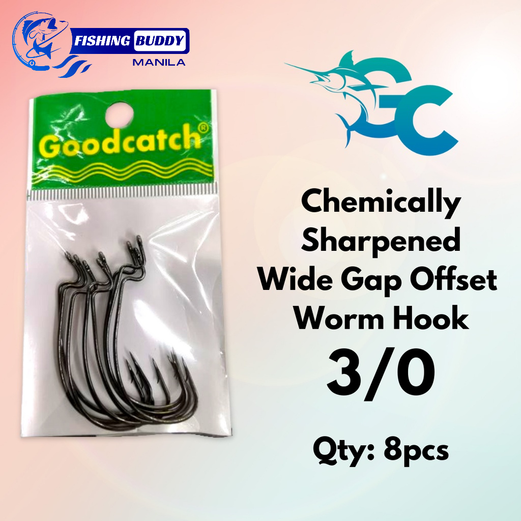 GoodCatch GC Chemically Sharpened Wide Gap Offset Worm Hook 3/0