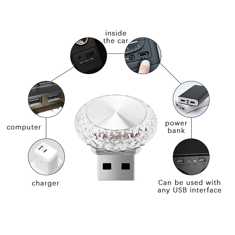 Portable Car USB Ambient Light Mini LED Decorative Atmosphere Lamps For Auto Interior Environment Light Computer Light Plug Play. 