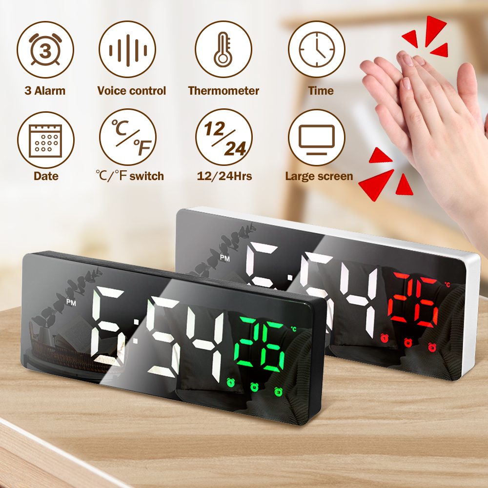 【TechEssence】Voice Control Digital Alarm Led Screen Electronic Clock ...