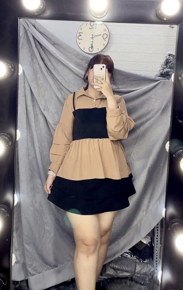 (Freeship) Áo sơmi phối babydoll nữ chất lụa phối cotton BIGSIZE.