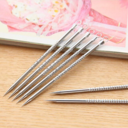 COmbo Cây nặn mụn, kim lấy mụn 12cm 2 đầu và cây lấy ráy tai