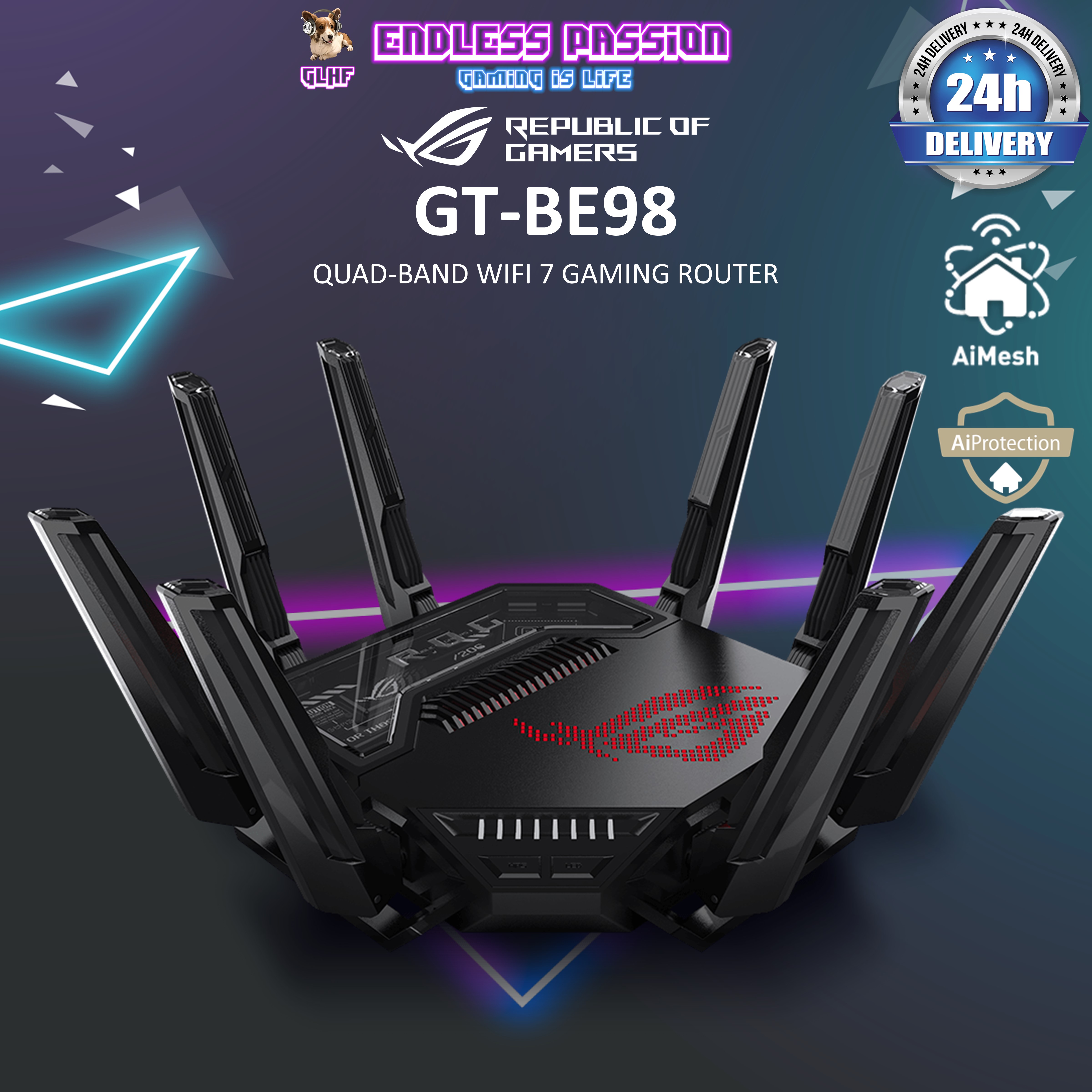 ASUS ROG Rapture GT-BE98 Quad Band WIFI 7 BE25000 Gaming Router