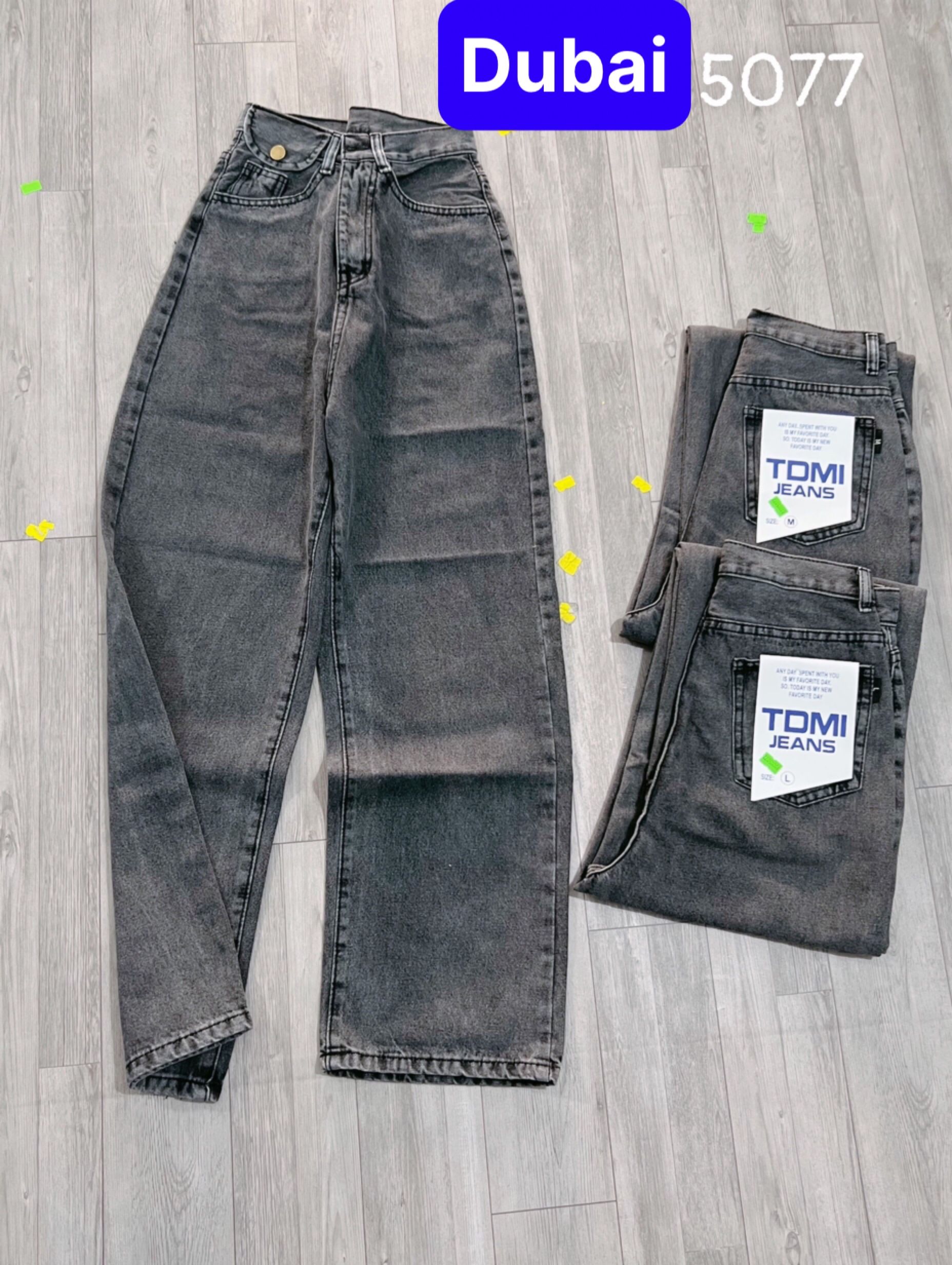 QUẦN BAGGY JEAN NỮ CHẤT BÒ XÁM ĐEN ỐNG SUÔNG RỘNG DÀI KHÓA TRƯỚC LƯNG CAO NÂNG MÔNG PHONG CÁCH HÀN QUỐC XỊN SÒ - DUBAI FASHION