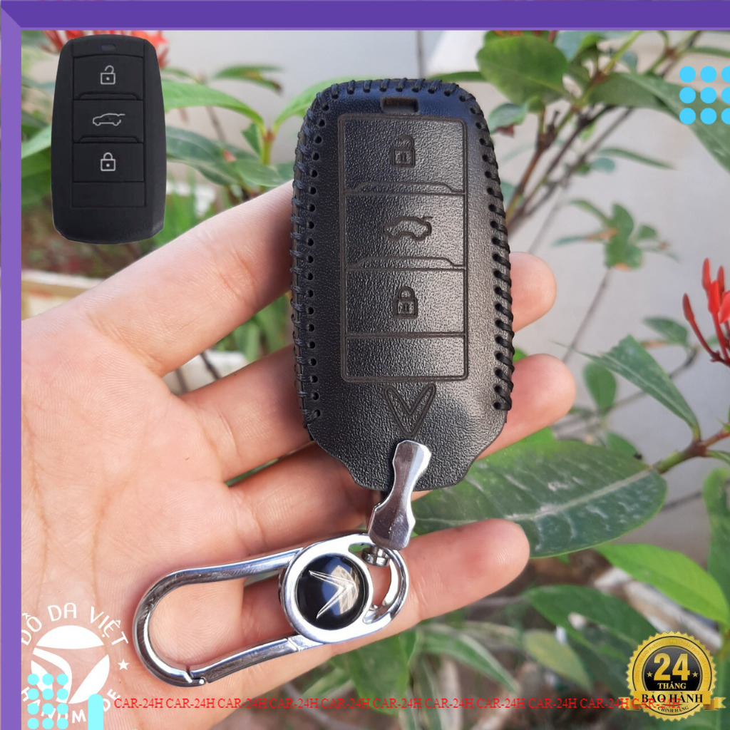 Bao da chìa khoá vinfast vf5 - móc logo, da bò 100%. bảo hành 2 năm