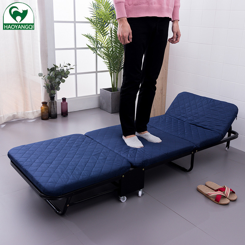 Three-fold portable folding bed thickened folding sponge bed simple accompanying bed mobile single lunch break bed simple