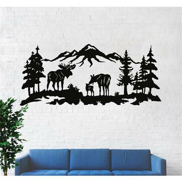 Metal Wall Art,Metal Moose Art,Nature Wall Art,Metal Tree Decor,Metal Wall DecorHome Interior Decor Black Metal Art Vintage Sheet Metal Wall Art