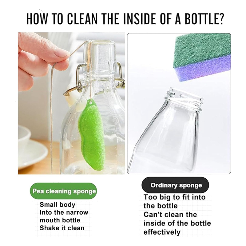 6Pcs Beans Shaped Bottle Cleaning Sponge, Beans Cleaner Reusable Bottle Cleaning Beans Sponge Internal Cleaning Durable Easy to Use