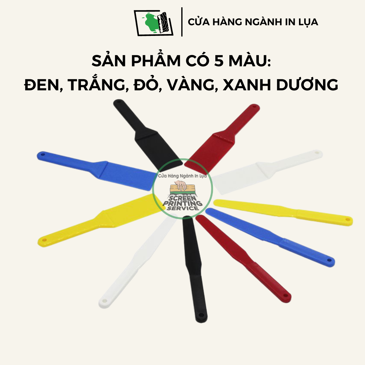 Dao nhựa khuấy mực in lụa , keo chụp bản in lụa