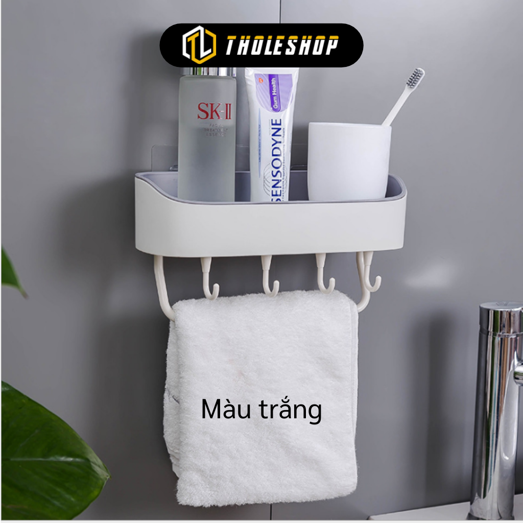 Kệ nhà tắm dán tường - Kệ đựng đồ nhà tắm nhựa 2 lớp chắc chắn, chịu lực tốt có móc treo đồ, thanh treo khăn tiện udnjg - Giá để đồ nhà bếp