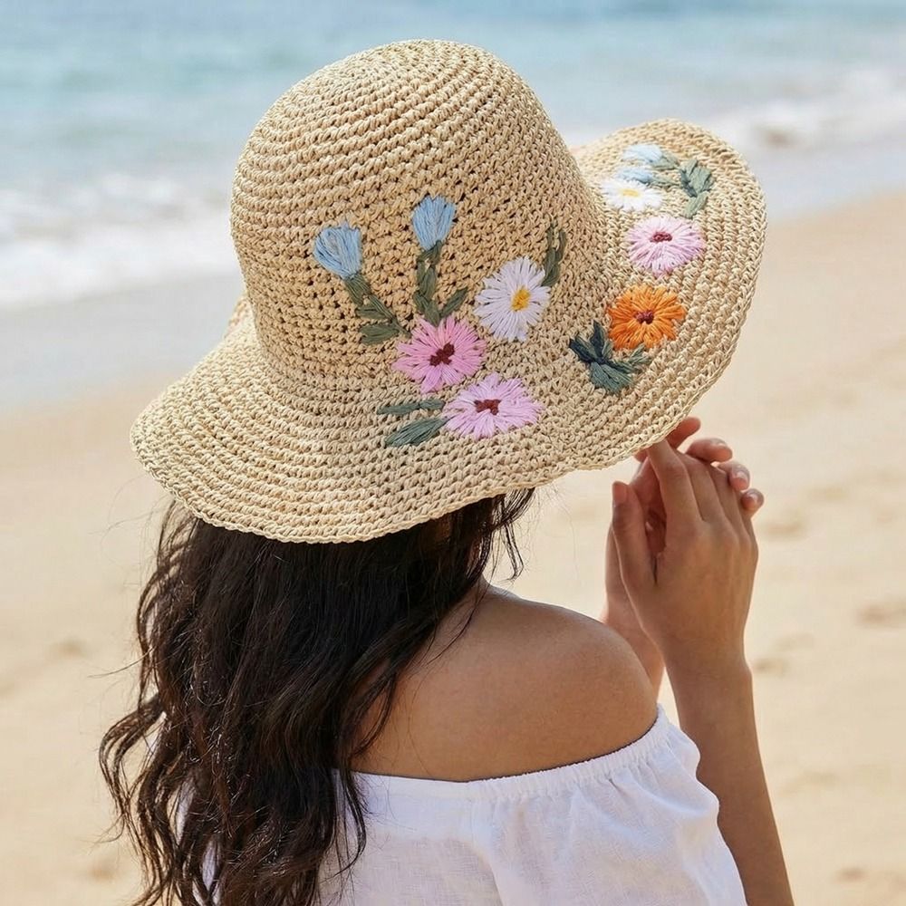 Casual%20Colorful%20Flower%20Straw%20Hat%20Boho%20Wide%20Brim%20Women's%20Sun%20Hats%20Breathable%20Embroidered%20Flower%20Fisherman%20Hat%20Girls%20-%20Image%207