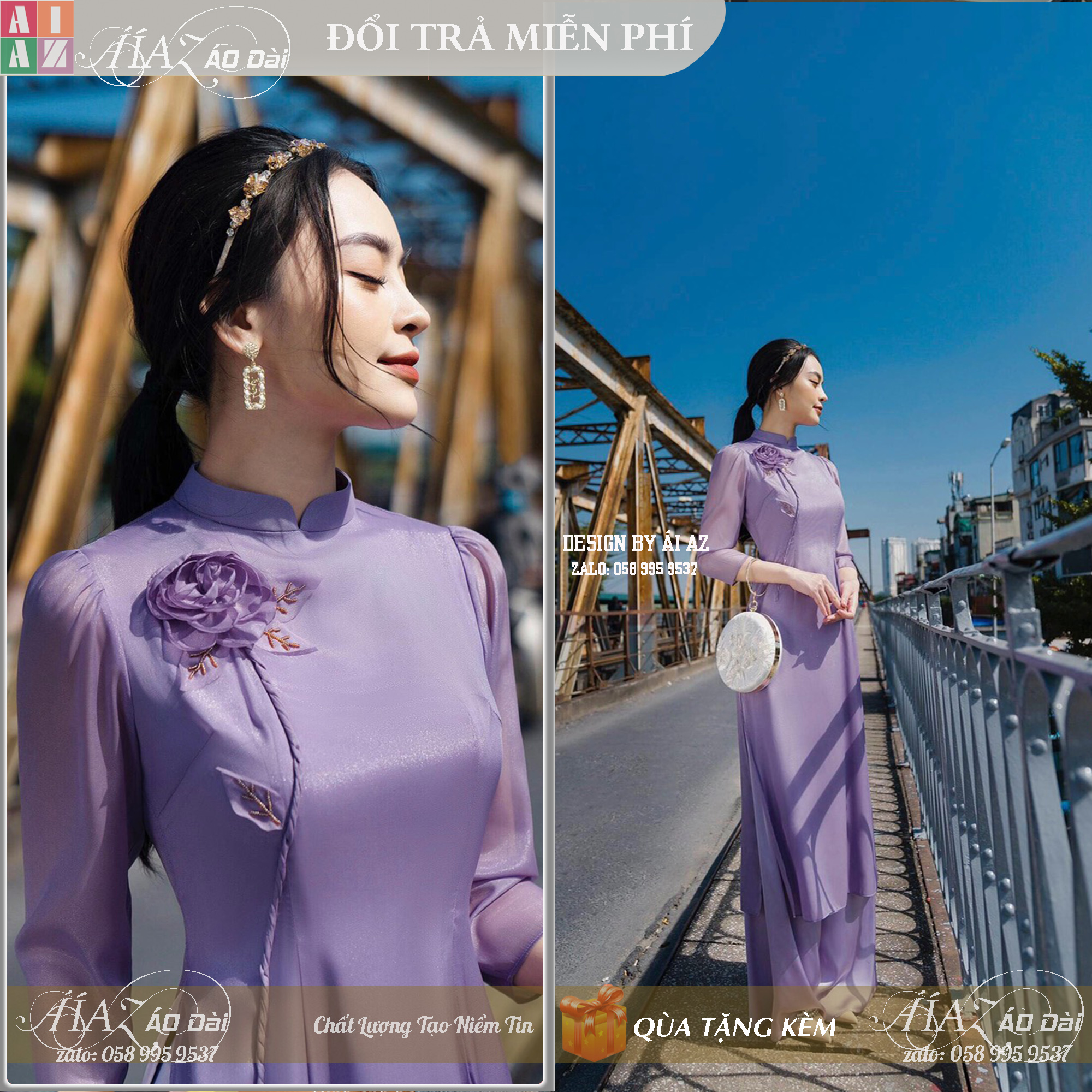Áo dài cách tân nữ thủ công 4 tà ad40