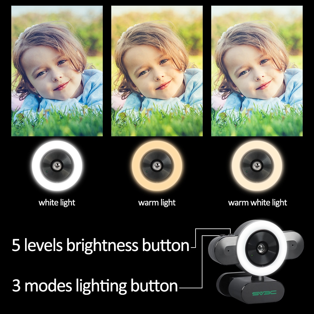 2K Webcam With Microphone For PC, 4MP USB Light Computer Camera, Web CAM For Call Conference Zoom Skype Youtube Laptop Essory