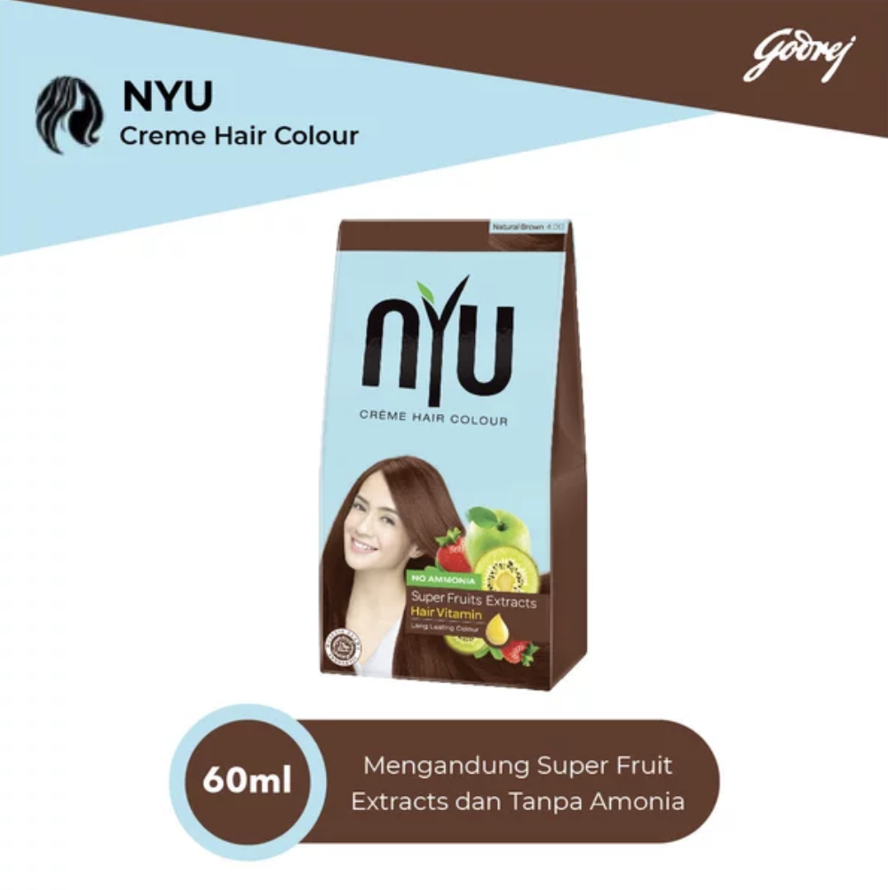 NYU Creme Hair Color Natural Brown 60 ml NYU Pewarna Rambut Krim