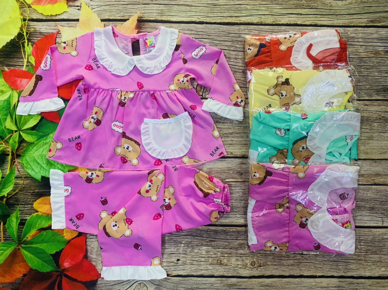 ( 3 Bộ 3 Màu 3 Họa Tiết Khác Nhau) Combo 3  Bộ Lụa Cổ Tròn Bé (6-18kg)