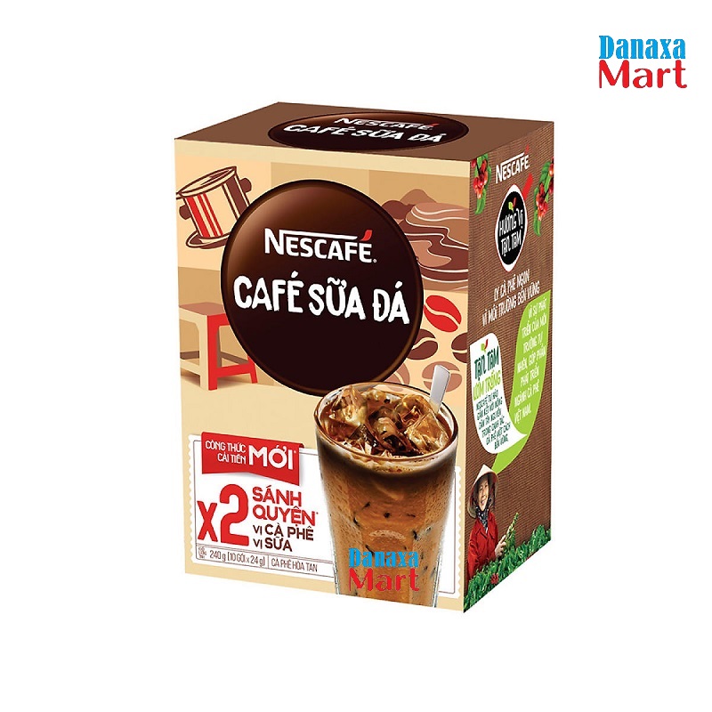 Combo 4 Hộp Cà Phê Hòa Tan Nescafé 3in1 Cà Phê Sữa Đá (Hộp 10 gói x 24g)