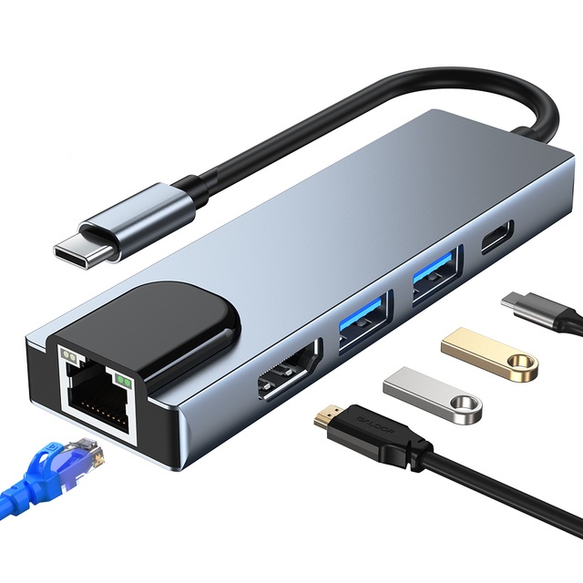 5-in-1 type-c hub 3.0 usb c docking station splitter to 4k hdmi rj45 ethernet pd charging for macbook laptop