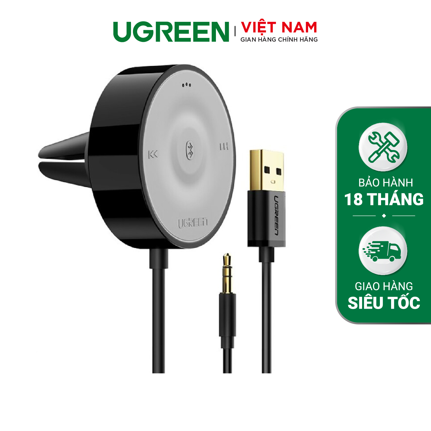Bộ nhận Bluetooth 5.0  UGREEN CM125 - Sử dụng trên xe hơi hỗ trợ công nghệ chuẩn âm thanh aptX - Hàng phân phối chính hãng - Bảo hành 18 tháng 1 đổi 1