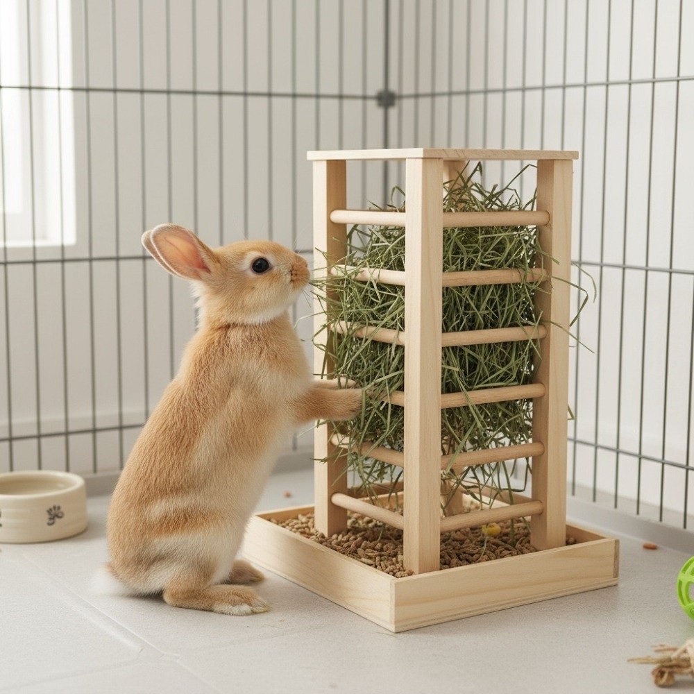 Pet Grass Rack Wooden Rabbit Hay Manger Detachable Self-Feeding Rabbit ...