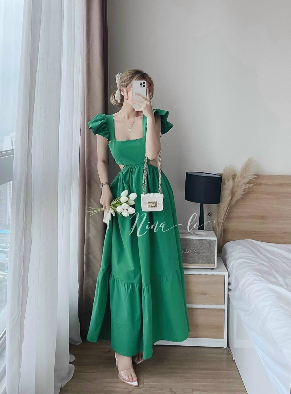 Đầm maxi hở lưng - chất liệu lụa có mút - thiết kế cột nơ sau lưng cực xinh