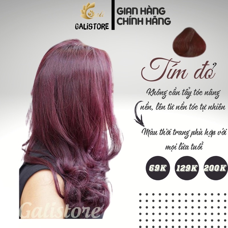 Thuốc nhuộm tóc màu tím đỏ không cần tẩy tóc kèm oxy trợ nhuộm Galistore