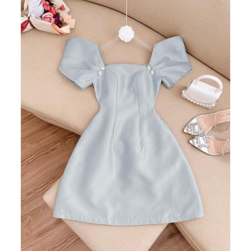 Đầm bigsize nữ mập bigsize đầm dự tiệc bigsize đầm tafta xanh thiết kế tay nhọn cách điệu from chữ a tôn dáng da0036