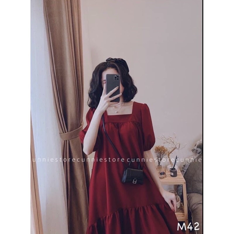 Váy bầu đuôi cá cổ vuông chất liệu đũi lụa M03