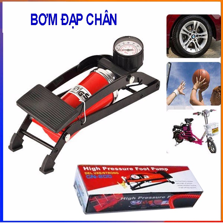 Bơm xe đạp xe máy đạp chân mini đa năng