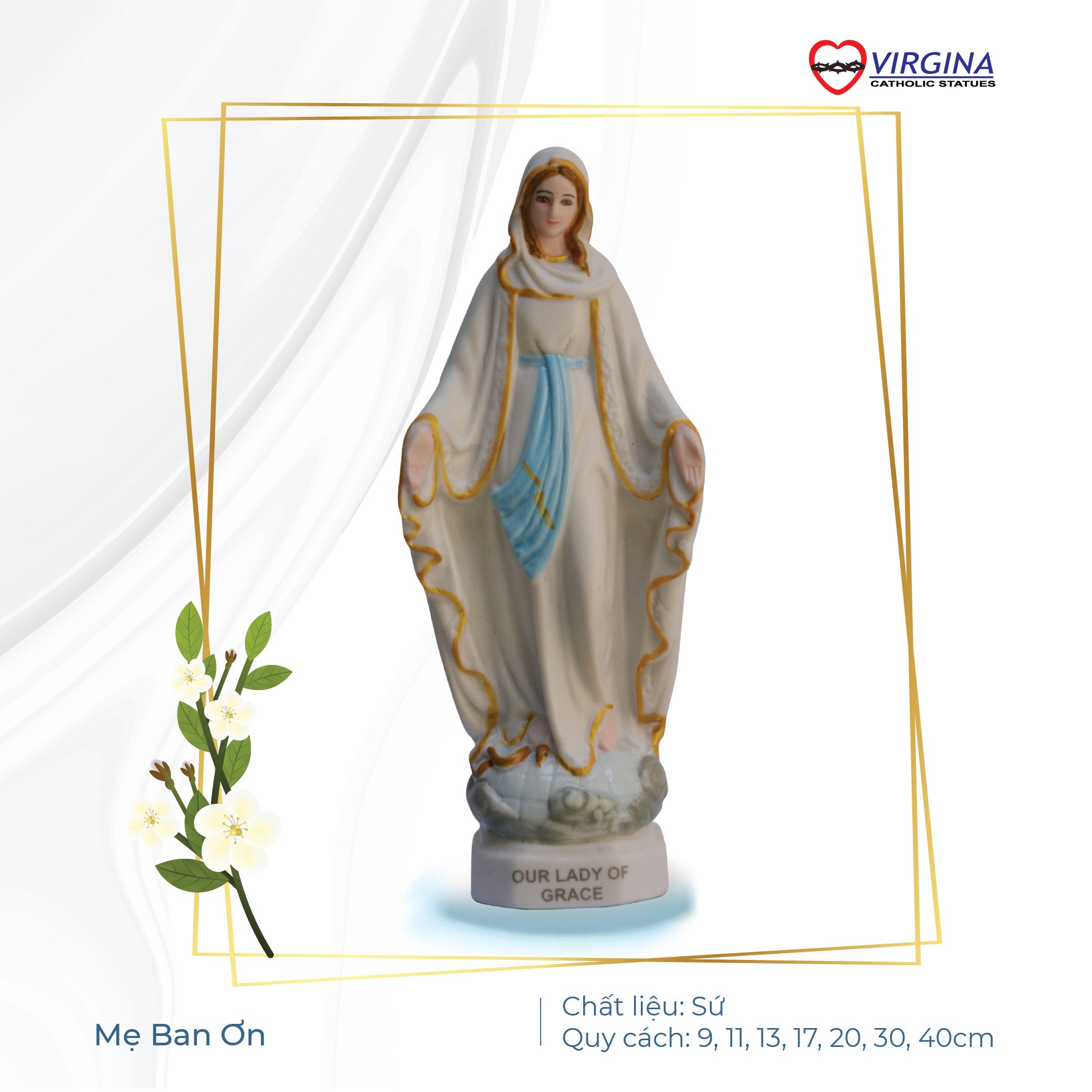 Tượng sứ - Mẹ Ban Ơn 11cm (xanh)