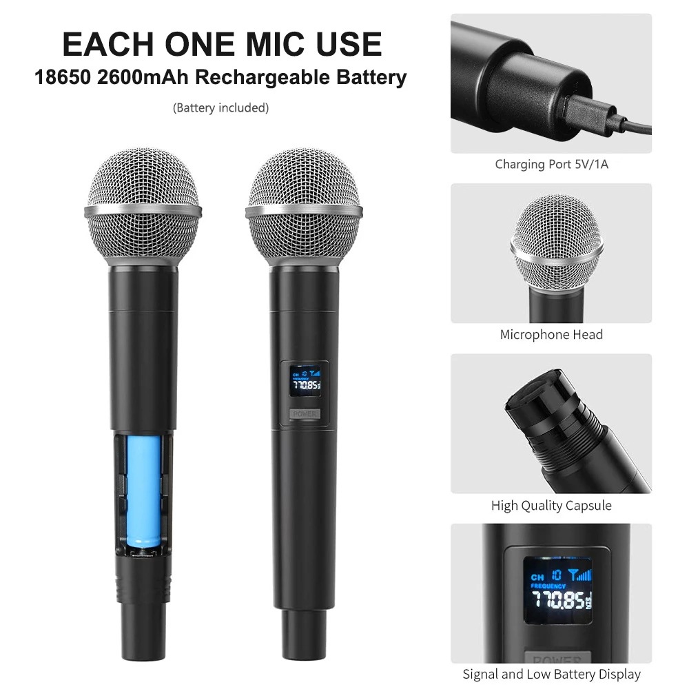 KEBIDU Micro karaoke Micro cầm tay không dây với bộ thu sạc cho tiệc cưới