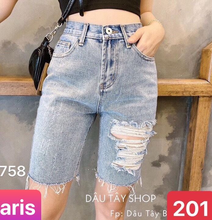 QUẦN SHORT SỌT JEAN LỬNG KIỂU NGỐ NỮ CHẤT BÒ XANH RÁCH 2 ĐÙI ULZZANG LƯNG CAO NÂNG MÔNG 2023 - PARIS FASHION