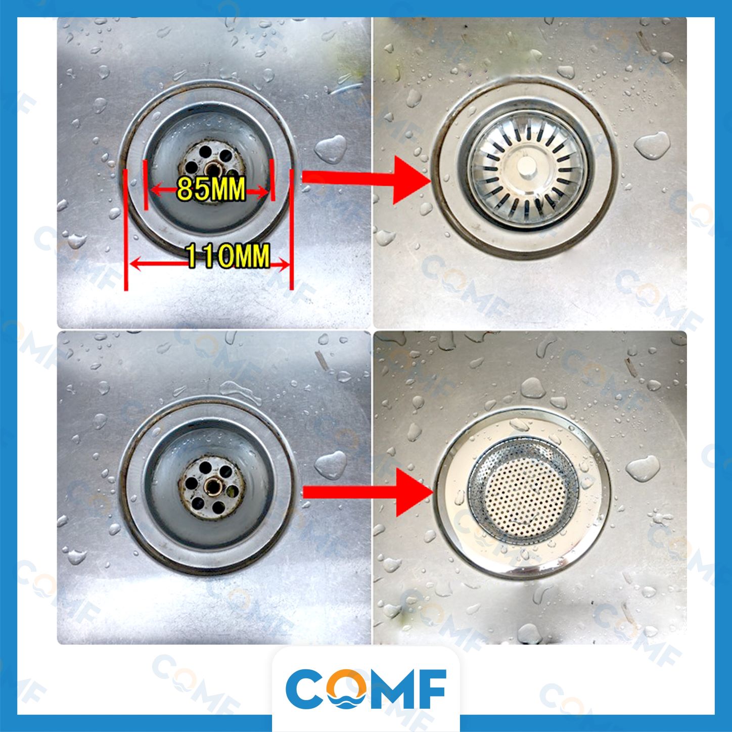 Kitchen Sink Strainer, Kitchen Trash Strainer Fits Well On Drain,（Large）combo 2 pieces