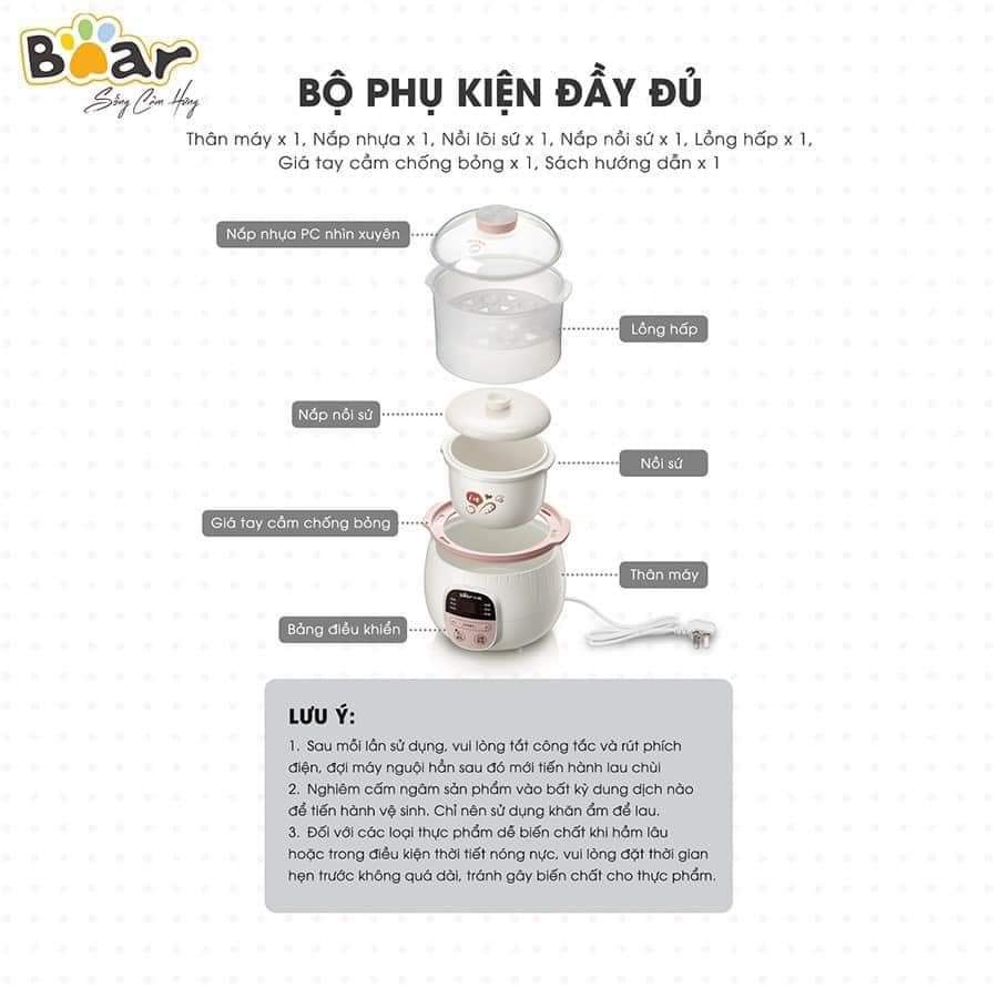 Nồi nấu cháo chậm Bear 0.8-1.6l