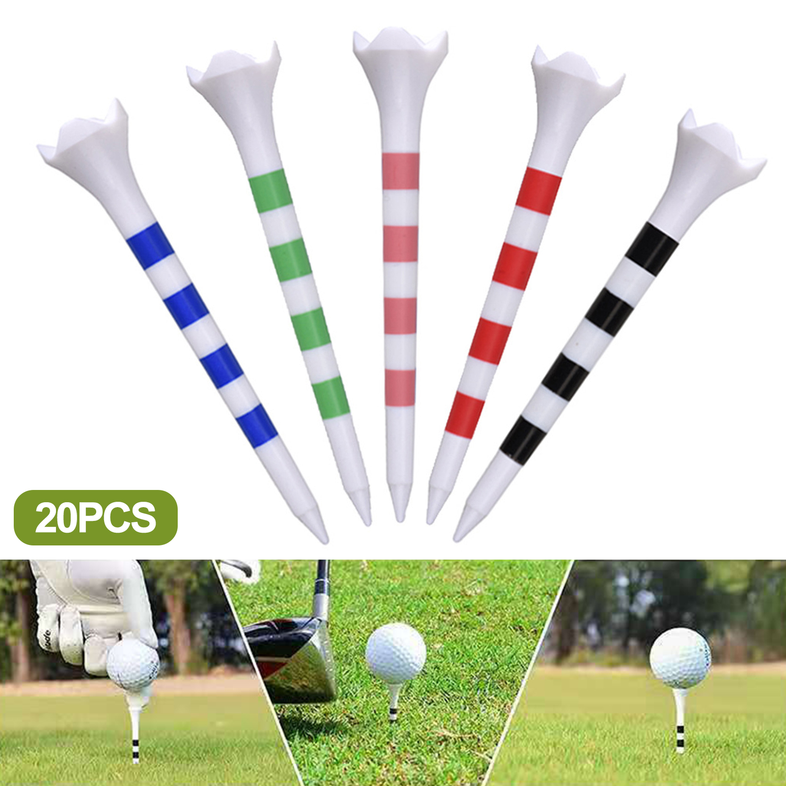 Top Tees chơi golf bằng nhựa không thể phá vỡ Golf Tees 20pcs độ ổn định cao độ ma sát thấp dụng cụ tập luyện cho trò chơi Ngắn Dễ dàng cài đặt ít hơn
