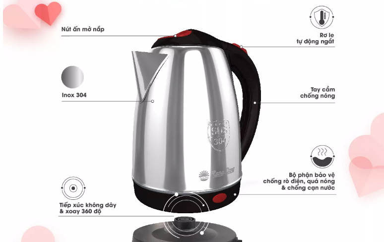[Nhập RS0722 giảm 30k cho đơn 99k]Ấm điện siêu tốc Rạng Đông 1.8L- RD-AST18ST2