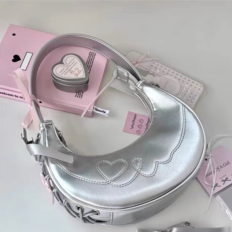 ELACCENT Women's new shoulder bag crescent bag Fashionable and versatile handbag with love embroidery