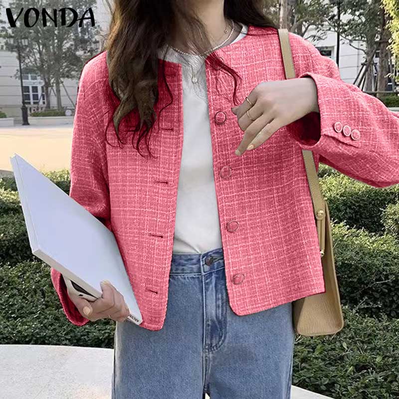 Vonda women fashion long sleeve suit o neck button up shirt coat