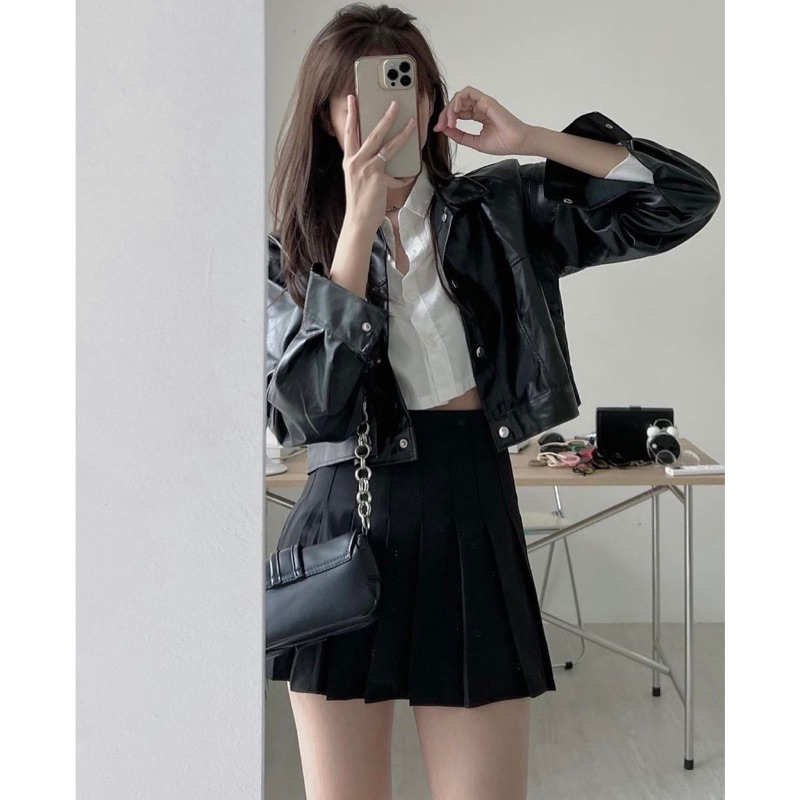 áo khoác da croptop nữ xinh