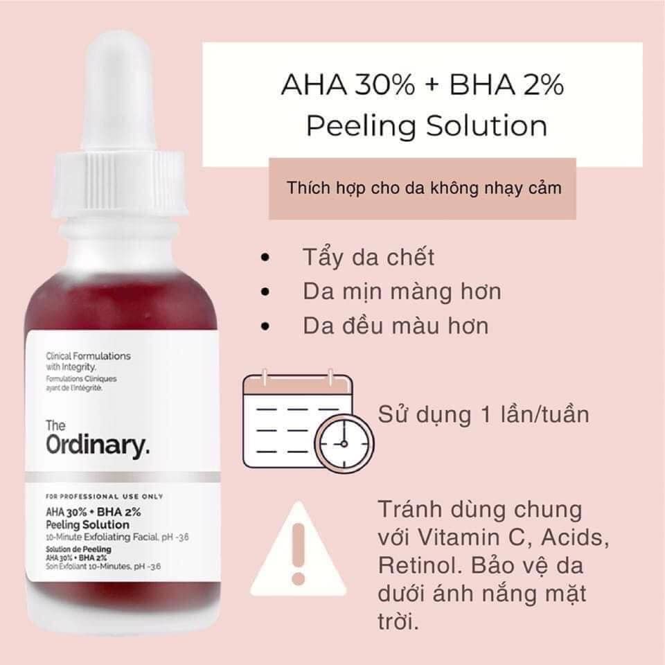Tẩy da chết Peel da AHA 30% + BHA 2% Peeling Solution The Ordinary 30ml Duduhouse