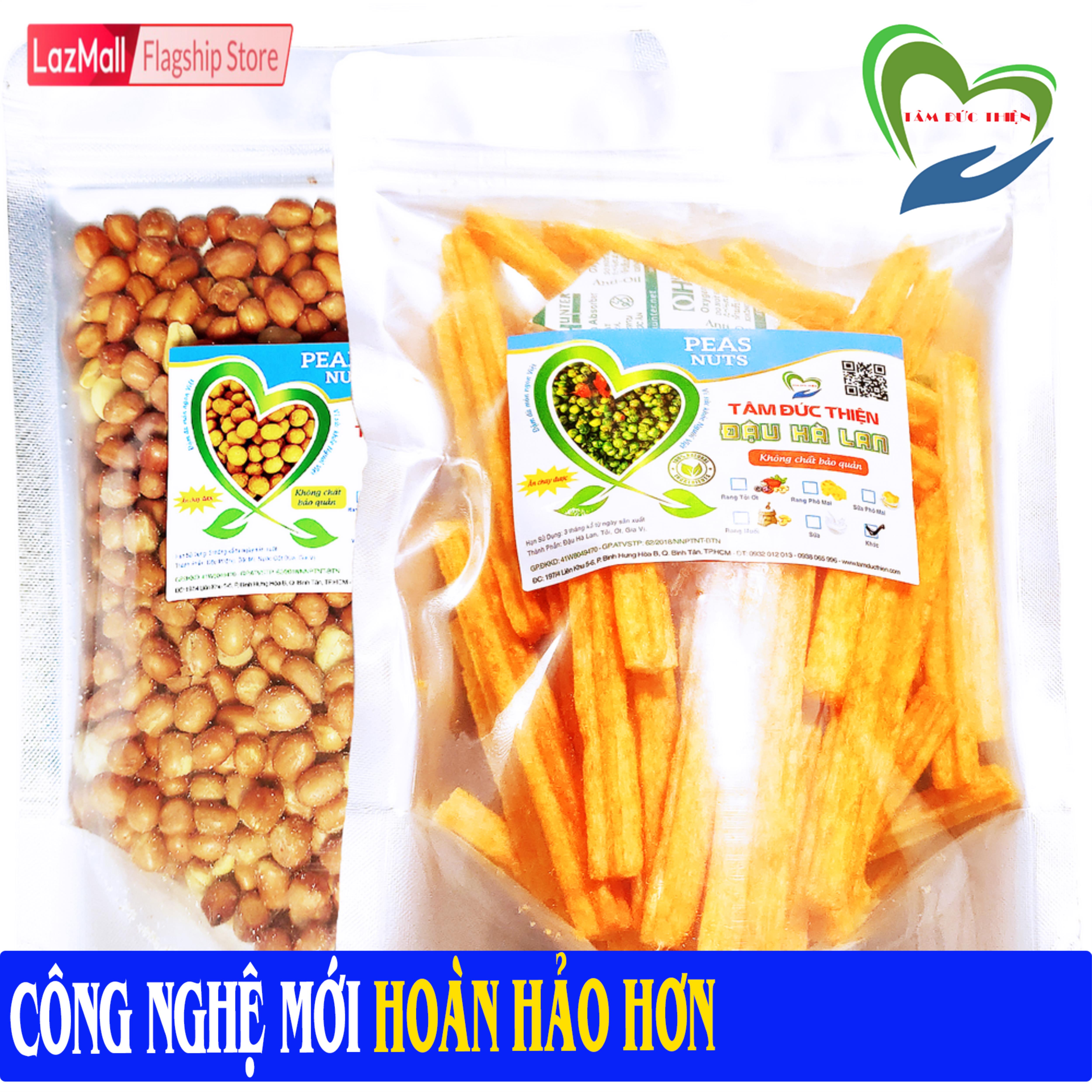 Combo 2 Túi: Đậu Phộng Rang Muối 500GR và Túi ZIP Bánh Thập Cẩm Tứ Quý: Khoai Tây Phô Mai Que Vỏ Sò Bim Bim Đậu Hà Lan 205GR Tâm Đức Thiện Thực Phẩm Đóng Gói Đóng Hộp Ăn Liền đồ ăn vặt Lazada bánh kẹo quà Tết