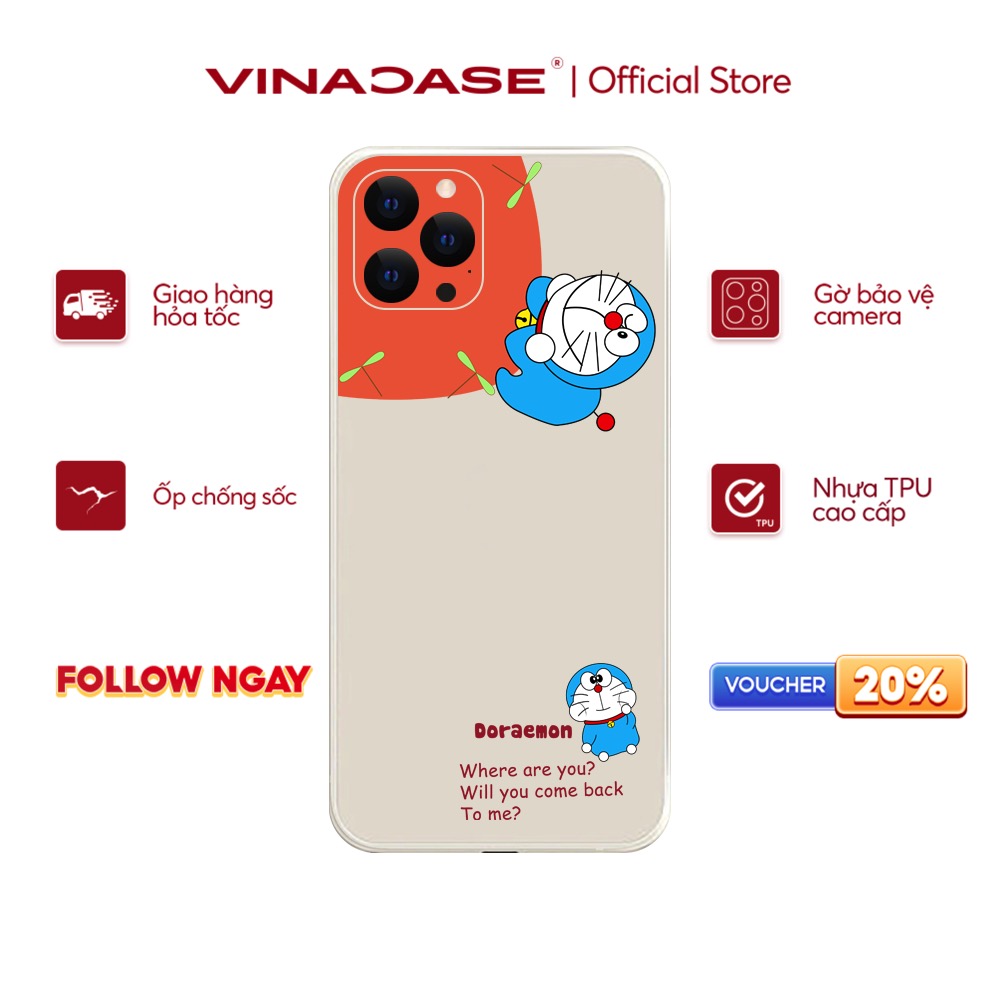 Ốp lưng Vina Case Iphone 6S/6 Plus/7G/8G/X/Xs/11/12/....Silicone TPU dẻo viền vuông bảo vệ camera hình Doremon